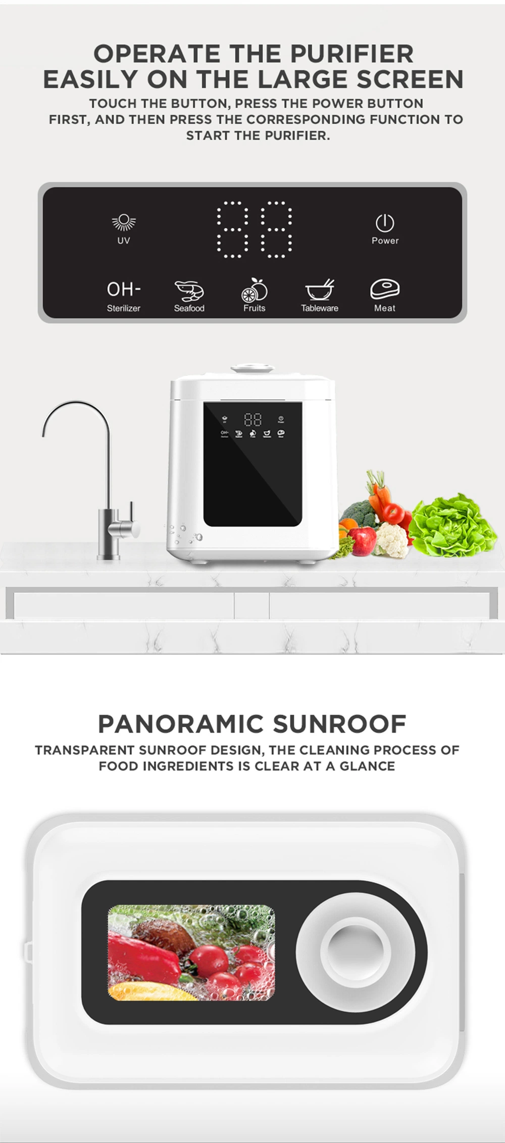 Food Grade Home Unique UVC Technology Ultrasoni Water Fruit and Vegetables Sterilizer Washing Machine