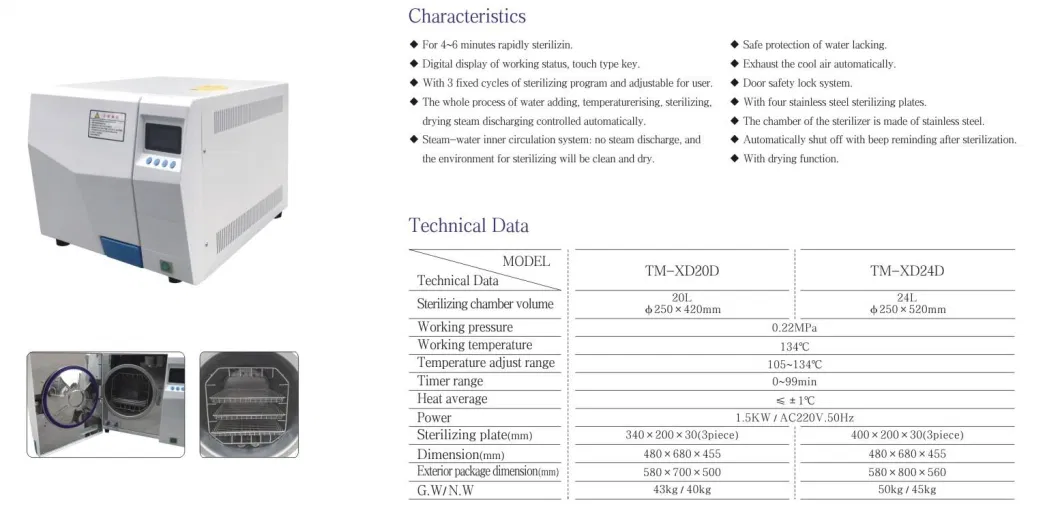 TM-20xd/24xd Table Top Steam Sterilizer for Surgical Instruments Sterilization