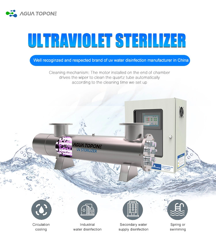 Agua Topone SS304 or SS316 Food and Beverage Industry or Swimming Pool Water Disinfection UV Light Sterilizer Medium Pressure