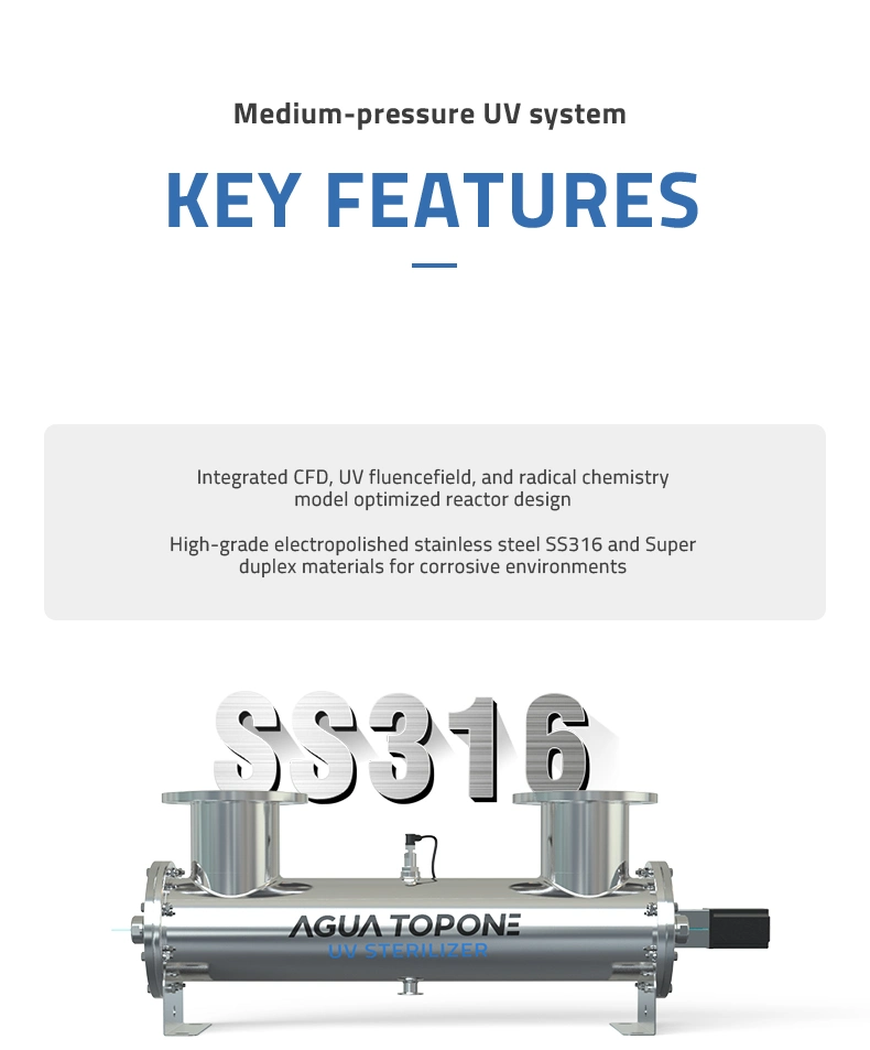 Medium Pressure Ultraviolet Food Beverages UV Water Disinfection System UV Light Water Sterilizer for UV Water Treatment Equipment