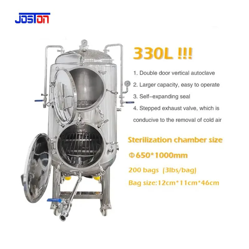 Joston 330L-500L Large Capacity Stainless Steel Vertical Double-Layer Steam Autoclave Sterilizer for Mushroom Culture