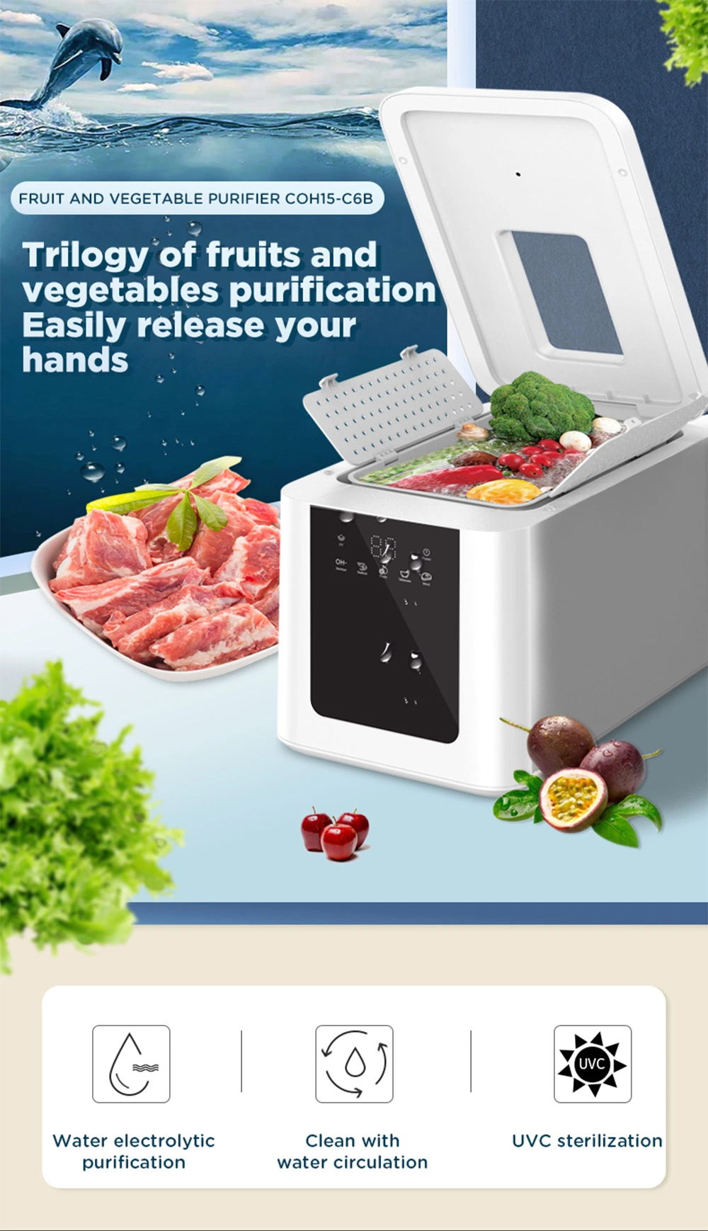 Food Grade Home Unique UVC Technology Ultrasoni Water Fruit and Vegetables Sterilizer Washing Machine