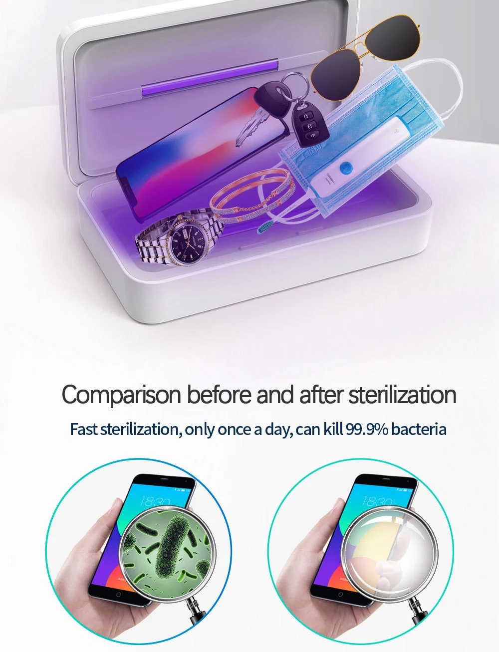 Portable Wireless Charger Multi-Function Disinfection Box Cell Phone UV Sterilizer