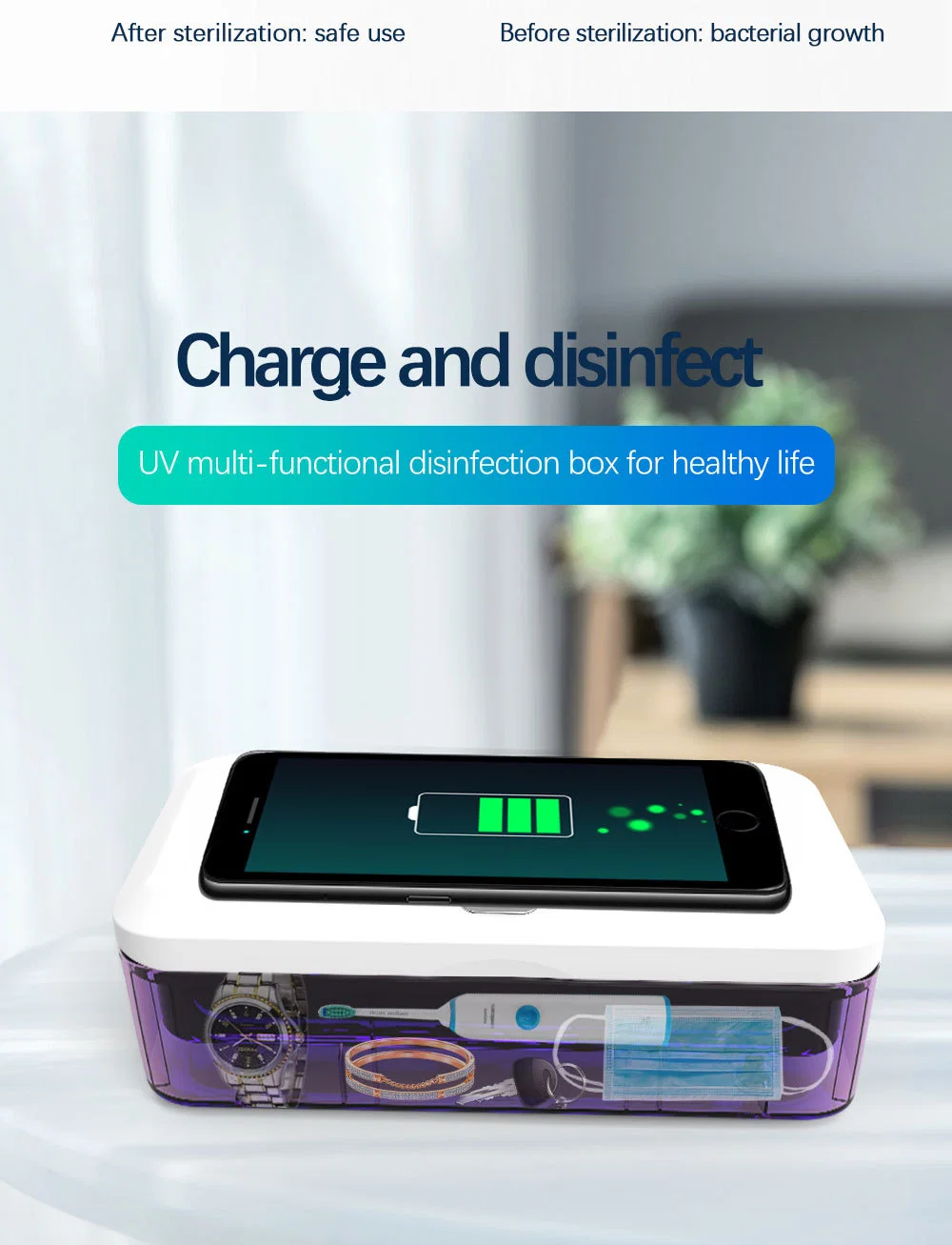 Portable Wireless Charger Multi-Function Disinfection Box Cell Phone UV Sterilizer