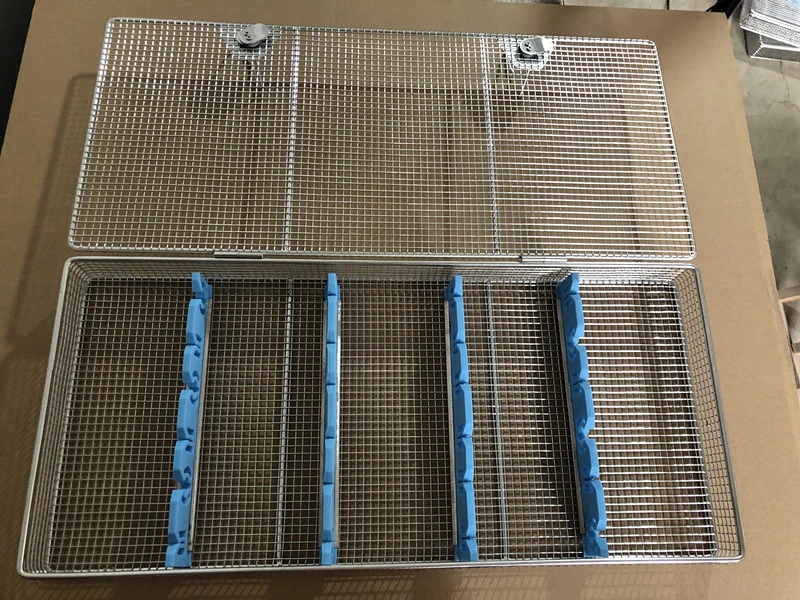 Stainless Steel Wire Mesh Aluminum Perforated Sheet Container UV Sterilizer Basket Disinfector Smooth Blue Silicone Sterilization Cassette Trays Endoscope Box