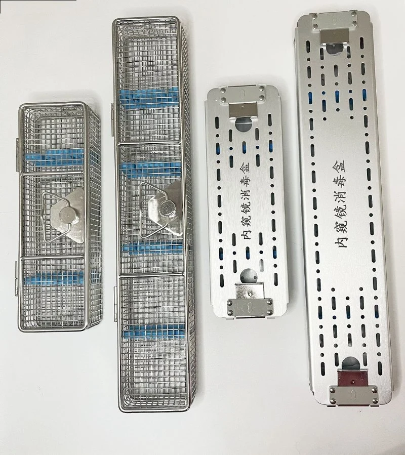 Stainless Steel Wire Mesh Aluminum Perforated Sheet Container UV Sterilizer Basket Disinfector Smooth Blue Silicone Sterilization Cassette Trays Endoscope Box