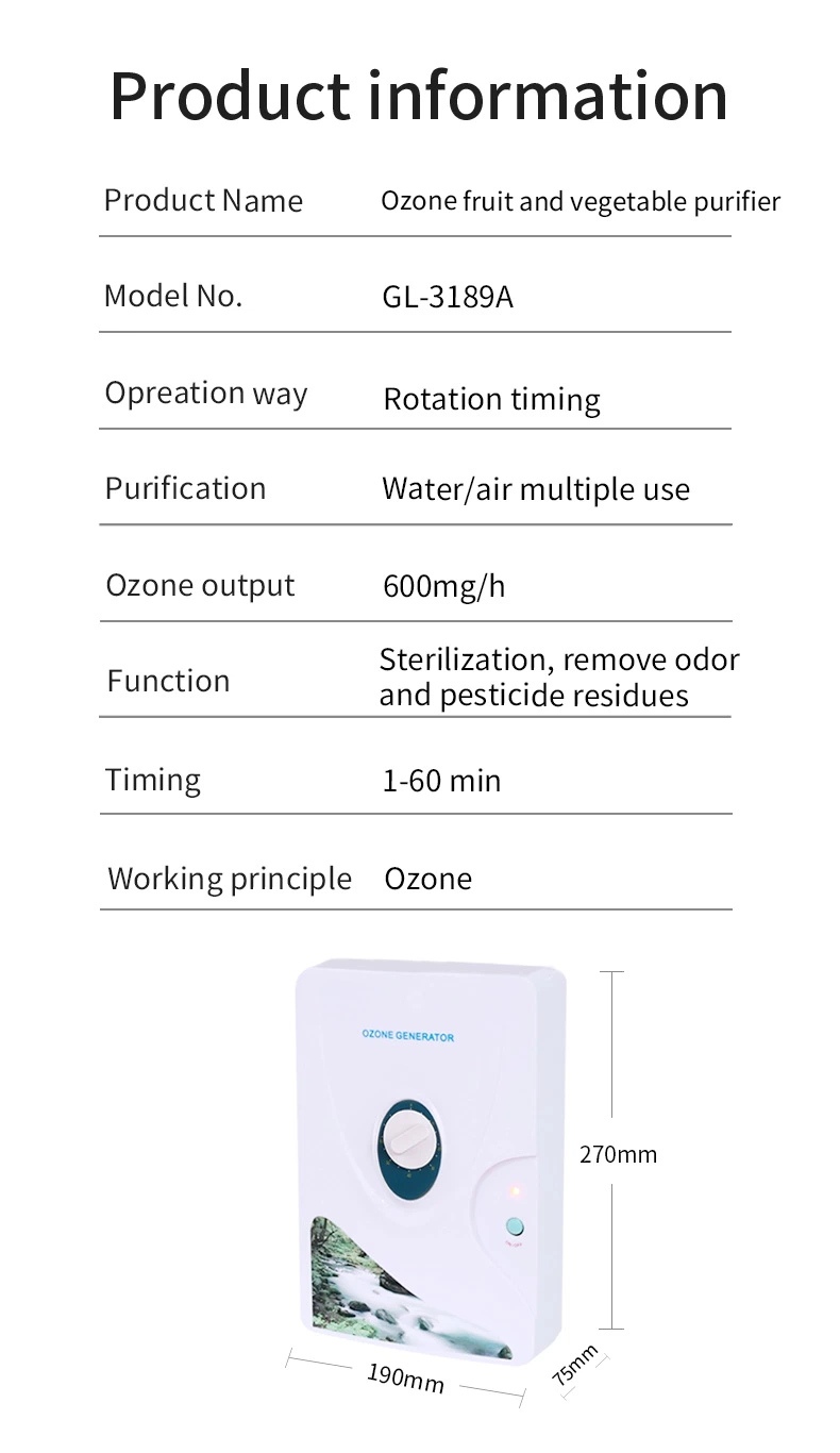 Home Kitchen Ozone and Food Sterilizer Ozone Fruit and Vegetable Washer