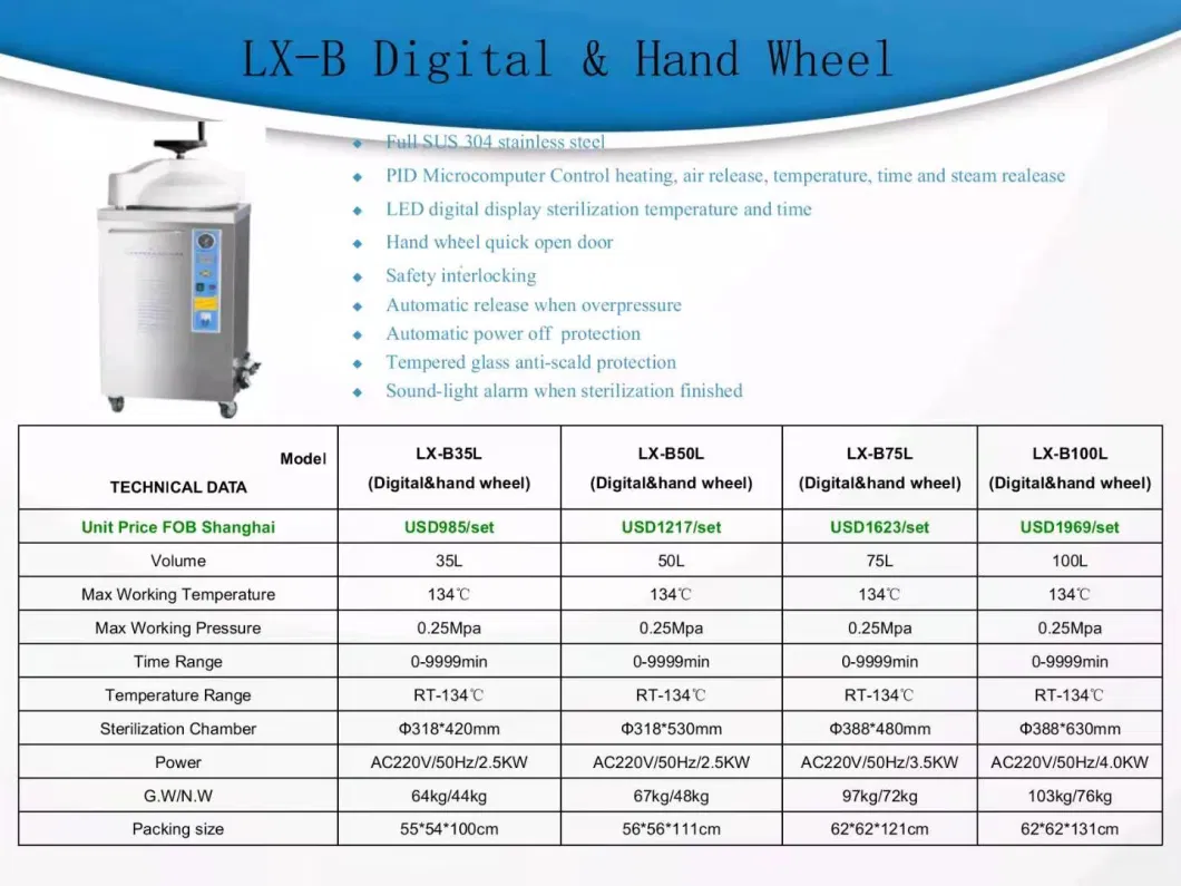 Medical Equipment Hospital Use S. S. Vertical High Pressure Steam Digital Autoclave Sterilizer