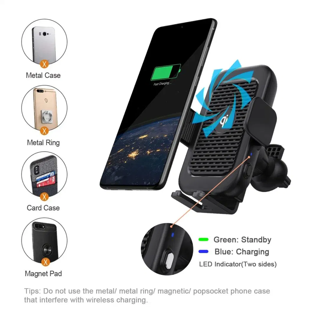 Wireless Mobile Phone Charger with Cooling Fan Suitable for Samsung Z Flip 3 4 5 Fold Wireless Car Charger with Cooling Fan Type-C