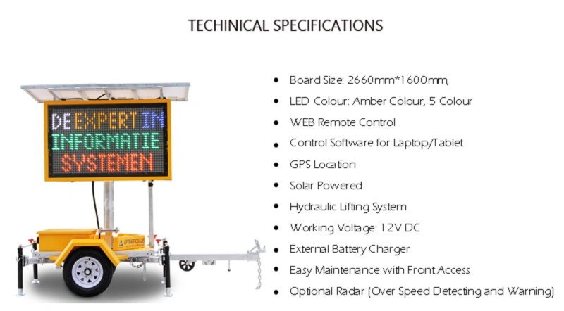 19m Solar Powered Portable Road Traffic Equipment Fold up 5 Color Amber Vms Variable Message Sign LED Mobile Trailer