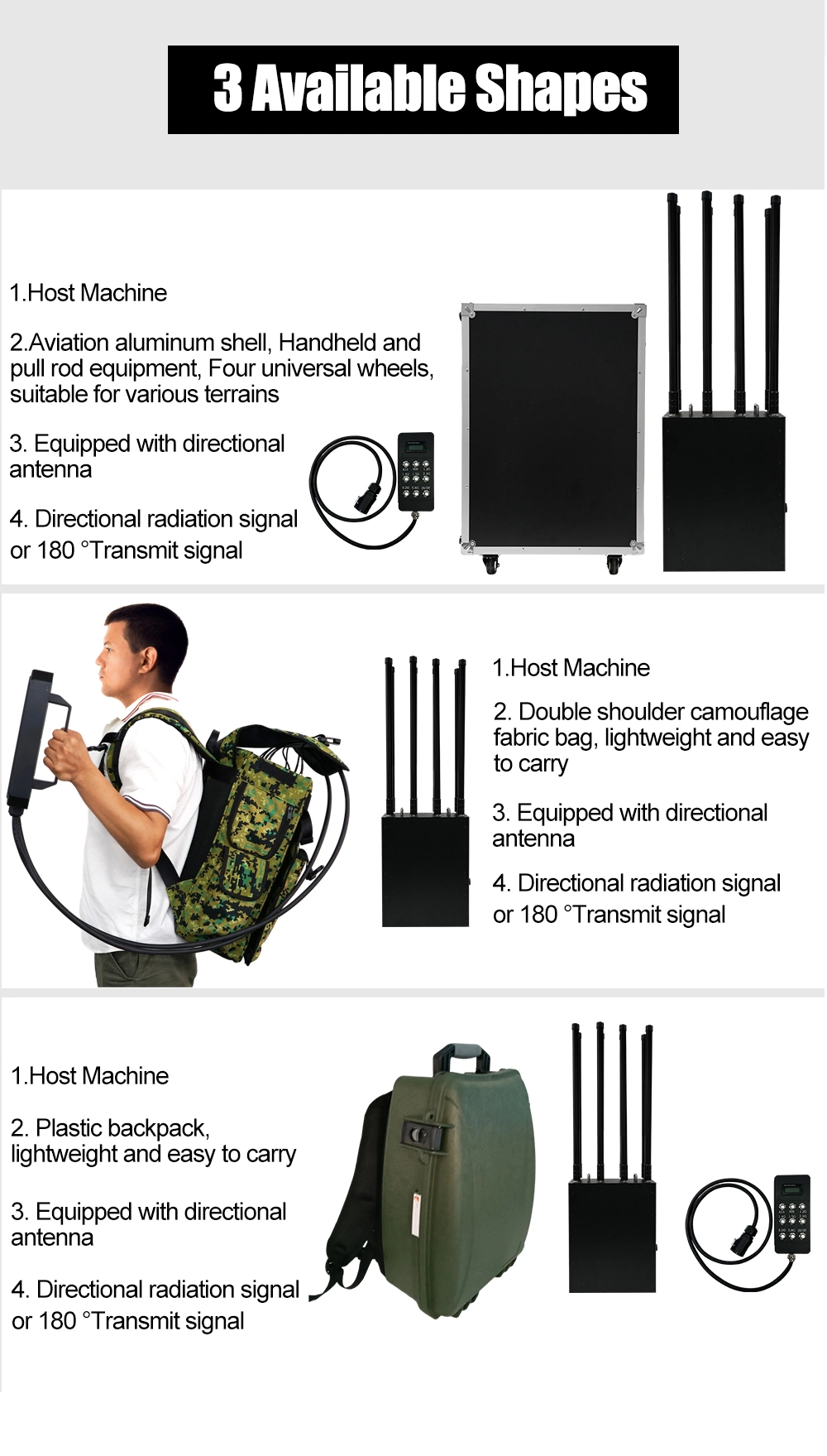 Handheld Portable Drone Countermeasure Device with Super Large RF Co Frequency Interference Detachable Battery Anti Drone Jammer