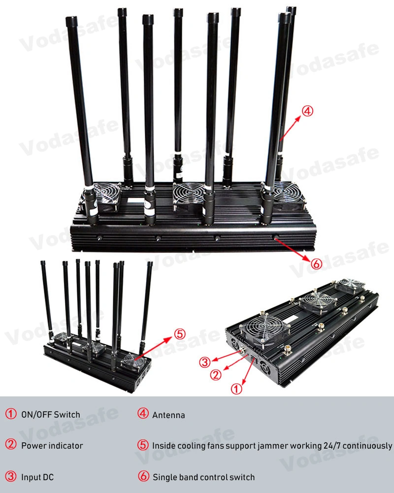 with 8 Cooling Fans Anti Drone System 200 M Jamming RC433MHz 315MHz 868MHz GPS WiFi Anti Drone Defense System