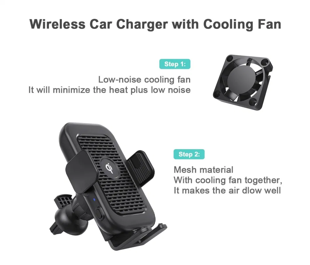 Wireless Mobile Phone Charger with Cooling Fan Suitable for Samsung Z Flip 3 4 5 Fold Wireless Car Charger with Cooling Fan Type-C