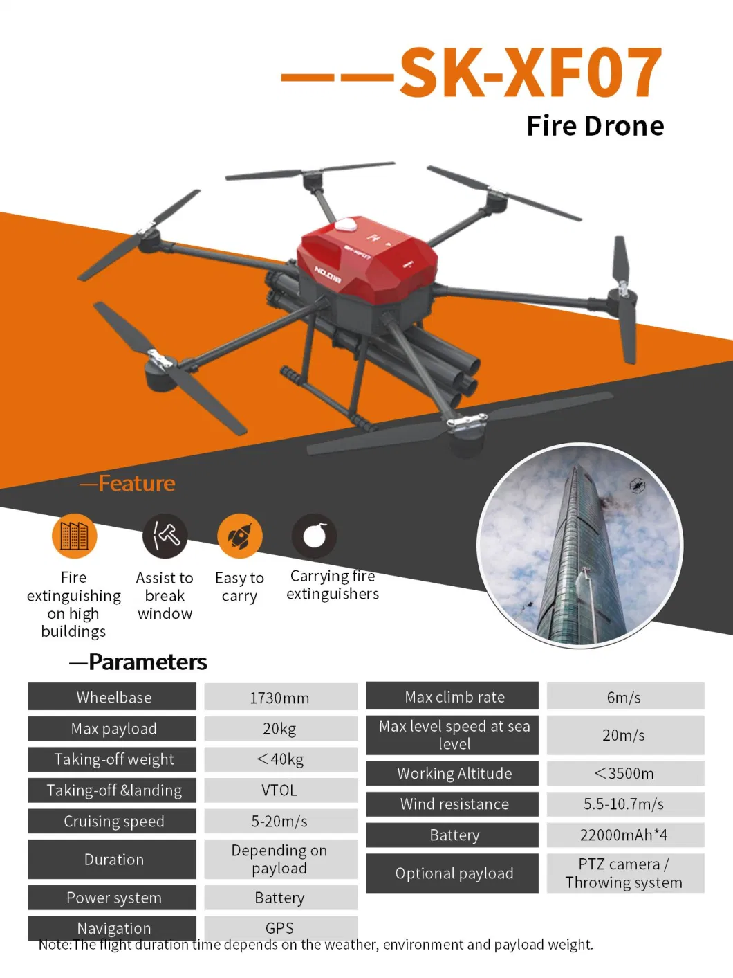 Sk-Xf07 Fire Fighting Drone Counter Fire Equipment Professional Uav