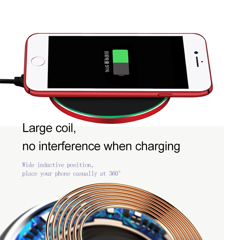 10W Qi Wireless Charger Pad Custom Logo LED Light up Fast Charging Wireless Charger