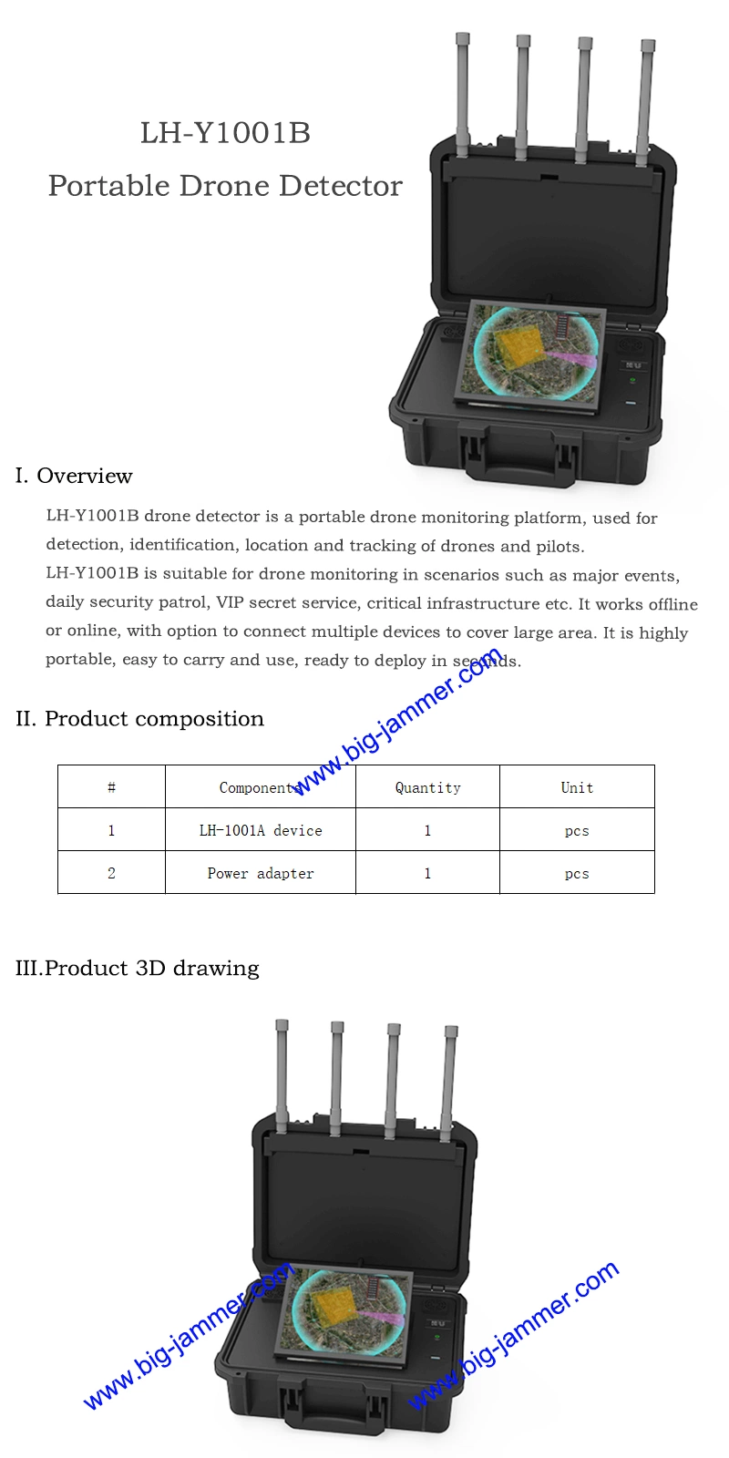 Lh-Y1001b (1-10km) Portable Uav Drone and Remote (pilots) Control Locate Track Detector