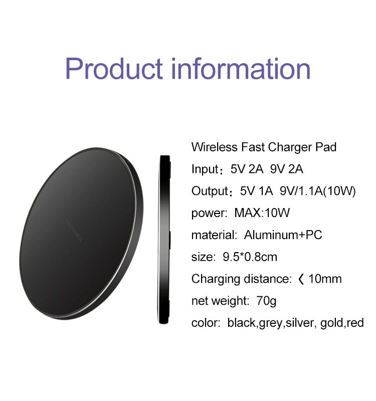 10W Qi Wireless Charger Pad Custom Logo LED Light up Fast Charging Wireless Charger