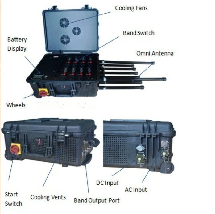 8 Channels 200W 5.8g Drone/Uav Jammer RF Frequencies 315/433/868 Signal Jammer 2503