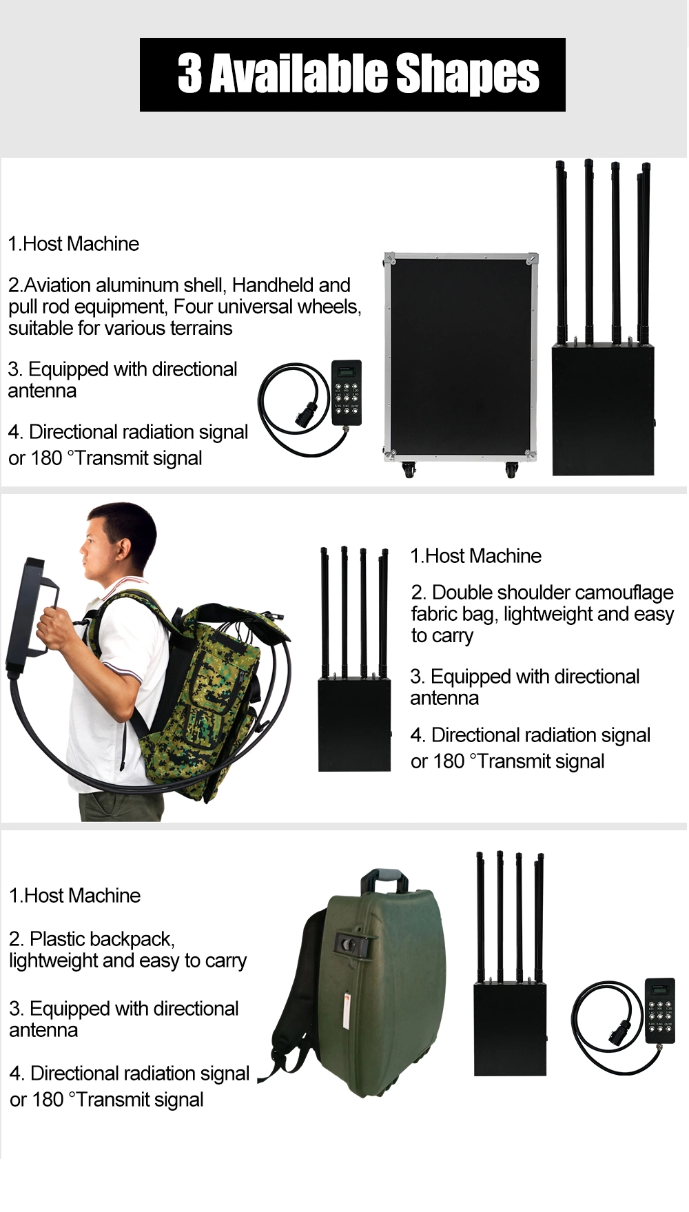 Unmanned Aerial Vehicle Countermeasures Source Manufacturer Professional Backpack Design Anti Uav Monitoring and Defense Equipment Jammer