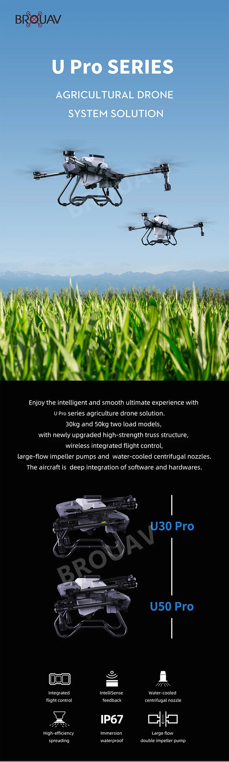 Agriculture Uav Drone U50 Max, 4 Axle Drone Agriculture Uav