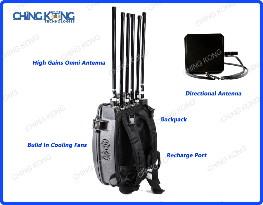 6 Channels 150W High Power Backpack Portable Anti Drone 2.4G GPS 5.8g 433 800 900MHz Jammer