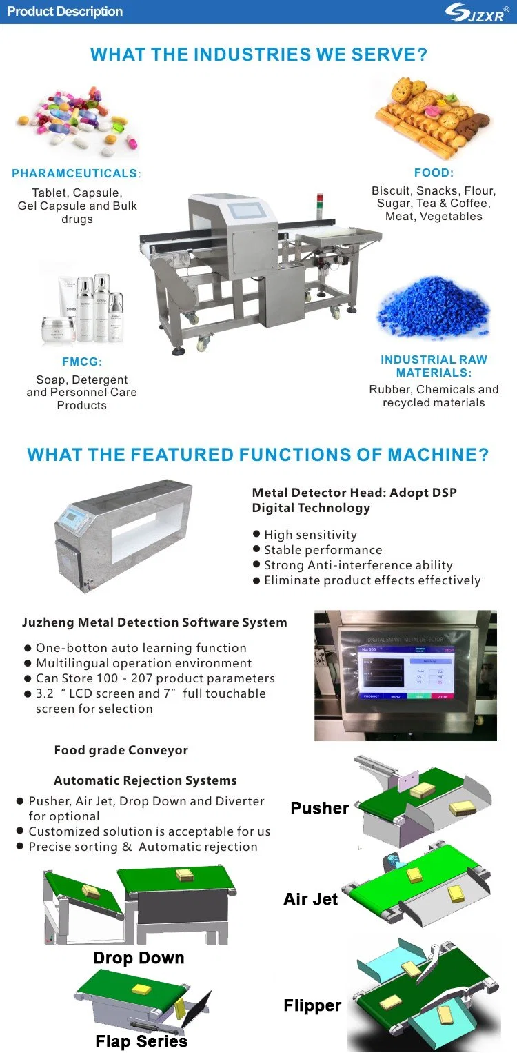 Juzheng Best High Accuracy Touch Screen Conveyor Industrial Metal Detector for Food Processing