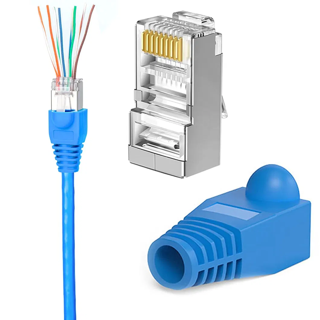 Shielded RJ45 CAT6 Cat 6A Connectors - Pass Through Connector Gold Plated 3 Prong 8p8c Modular Plugs for FTP/STP Stranded Ethernet Cable &amp; Solid Wire(50 PCS/Jar