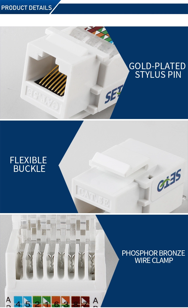 Seto RJ45 Connector Tool-Free White Color Keystone Jack Cat5e RJ45