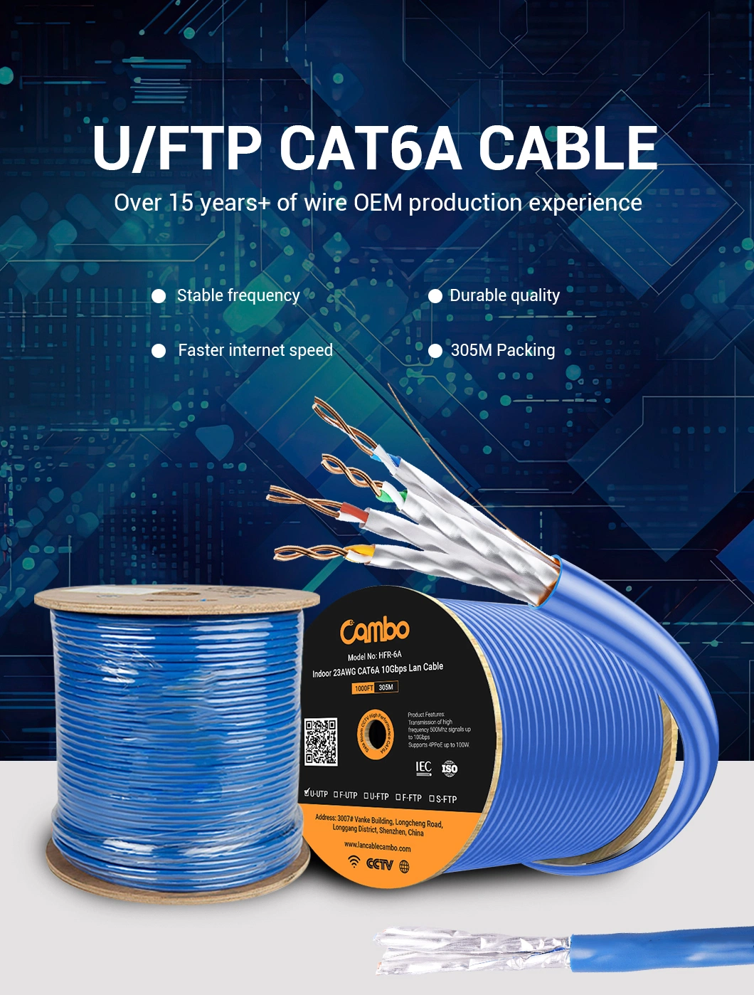 Manufacturer 4 Pair Twisted Network Data Cable 305m Per Roll Uftp CAT6A