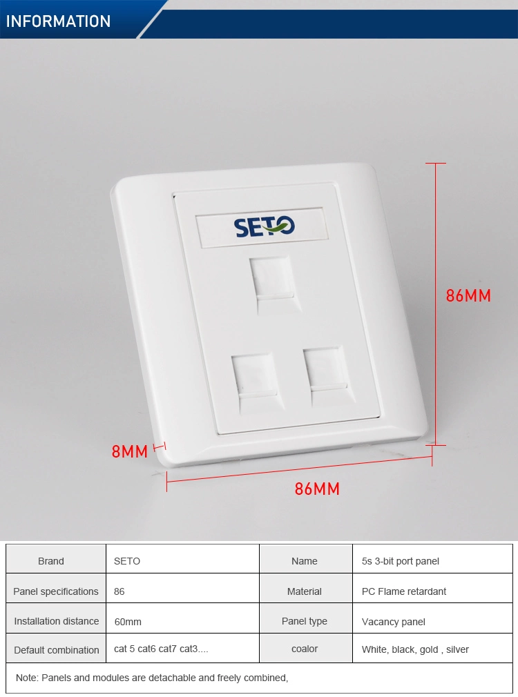 Seto Cat5e Cat5 CAT6 Cat7 Cat3 Indoor Internet Wall Outlet Cover with 3 Port RJ45 Connector Face Plate