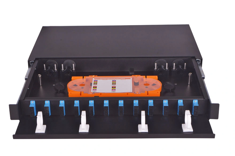 1u 19&quot; Rack Mount Slidingr-Drawer Type 24 Port Fiber Optic Patch Panel with Splice Tray