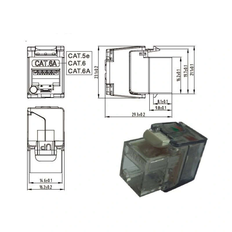 RJ45 180 Degree Unshielded Keystone Jack CAT6A UTP 8p8c Network Connector Tooless Keystone with LED