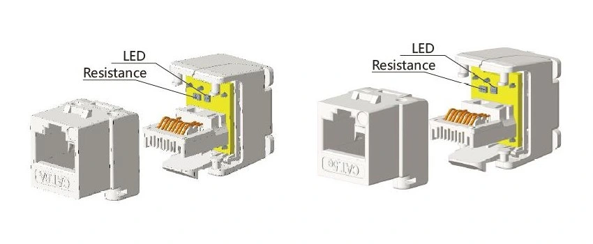 RJ45 180 Degree Unshielded Keystone Jack CAT6A UTP 8p8c Network Connector Tooless Keystone with LED