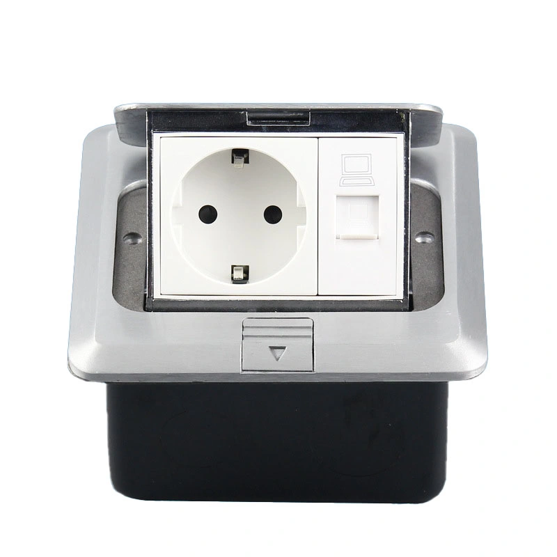 Factory EU Standard Pop Up Floor Socket RJ45 Data Computer Internet Outlet Sockets 2 Way Electrical Floor Switches Power Outlet