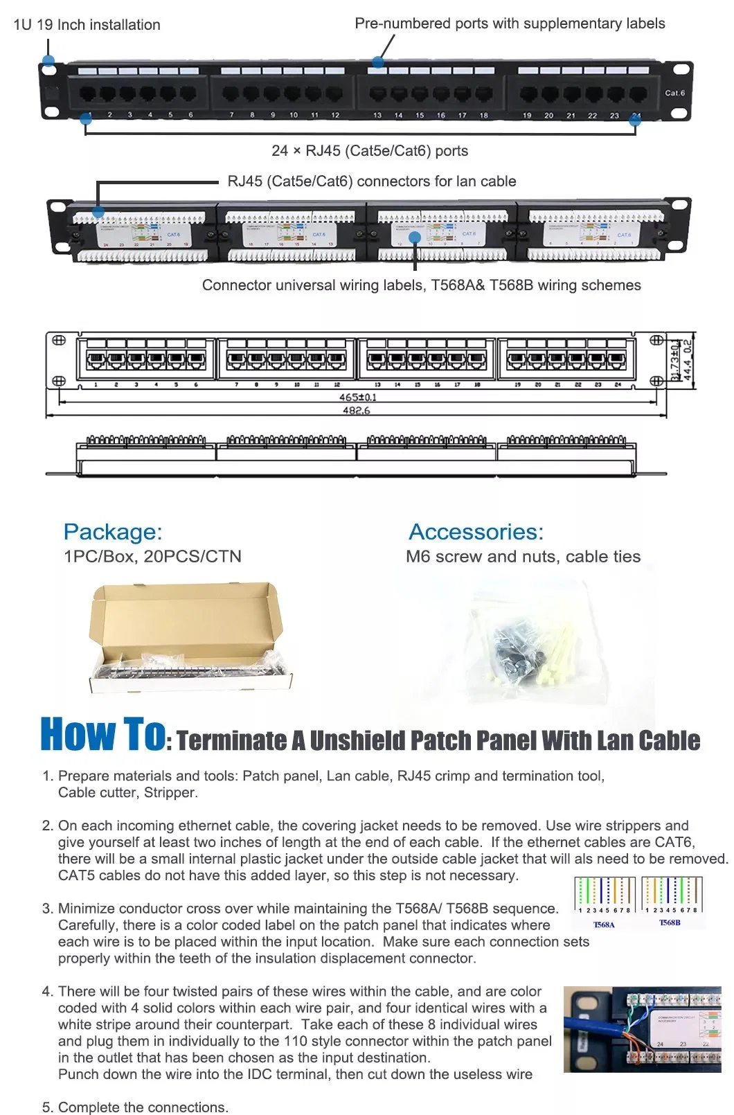 10 Inch 12 Ports Cable Management UTP Cat5e CAT6 Wall Mount Patch Panel