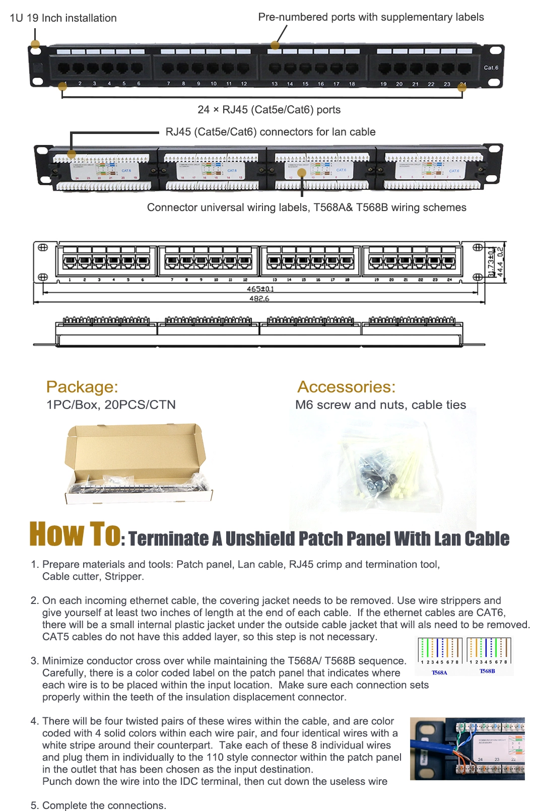 Patch Panel 24 Port CAT6 Cable Management Optional