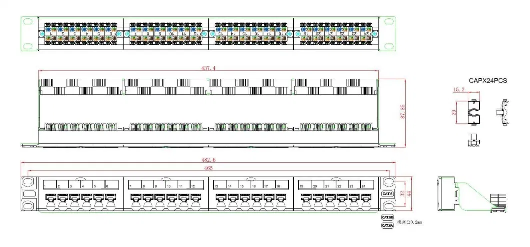 RJ45 24 Port CAT6 UTP Patch Panel with Back Bar Cat 6 Modular Patch Panel