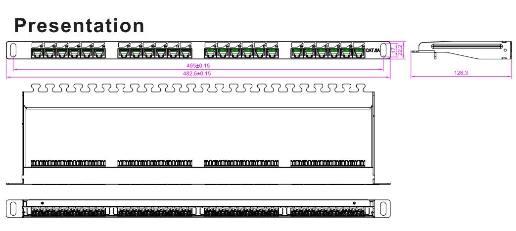 0.5u UTP Aluminium Patch Panel CAT6 24 Port Rack Network Patch Panel with Bracket