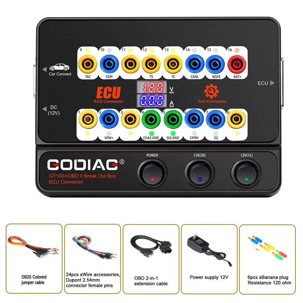 Godiag Gt100+ Gt100 PRO Obdii Breakout Box ECU Bench Connector with Electronic Current Display