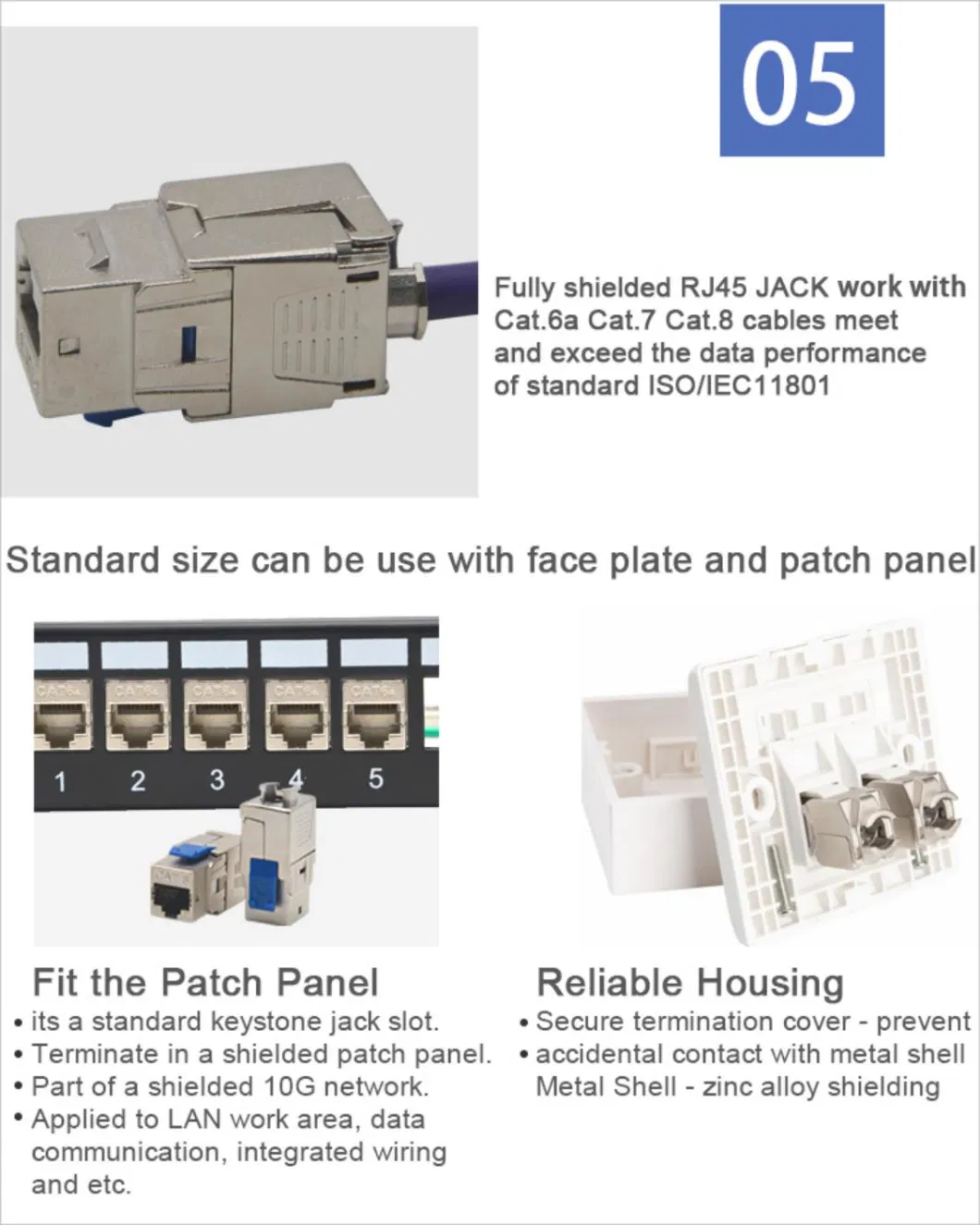 Gcabing 8p8c Toolless Cat7 Cat8 RJ45 Keystone Jack Shield Network Modularcat7 Cat8 Toolless FTP Keystone Jack