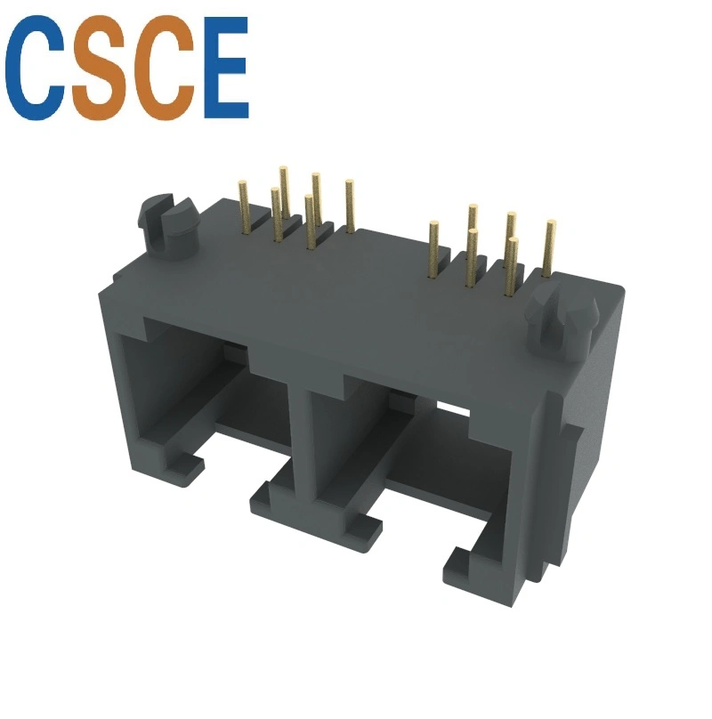 Side Entry Tab up 2 Ports 6p Rj11 Modular PCB Jack