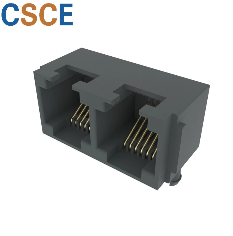 Side Entry Tab up 2 Ports 6p Rj11 Modular PCB Jack