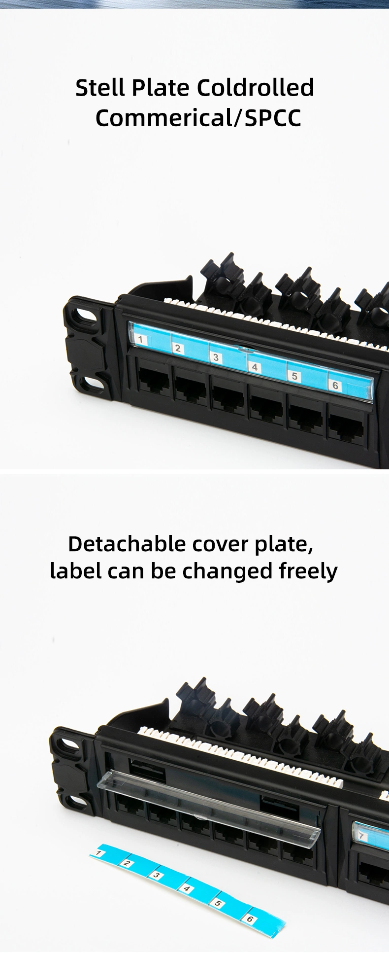 Dust Shutter with 6 Port Modules Removable RJ45 Loaded 24 Port Patch Panel