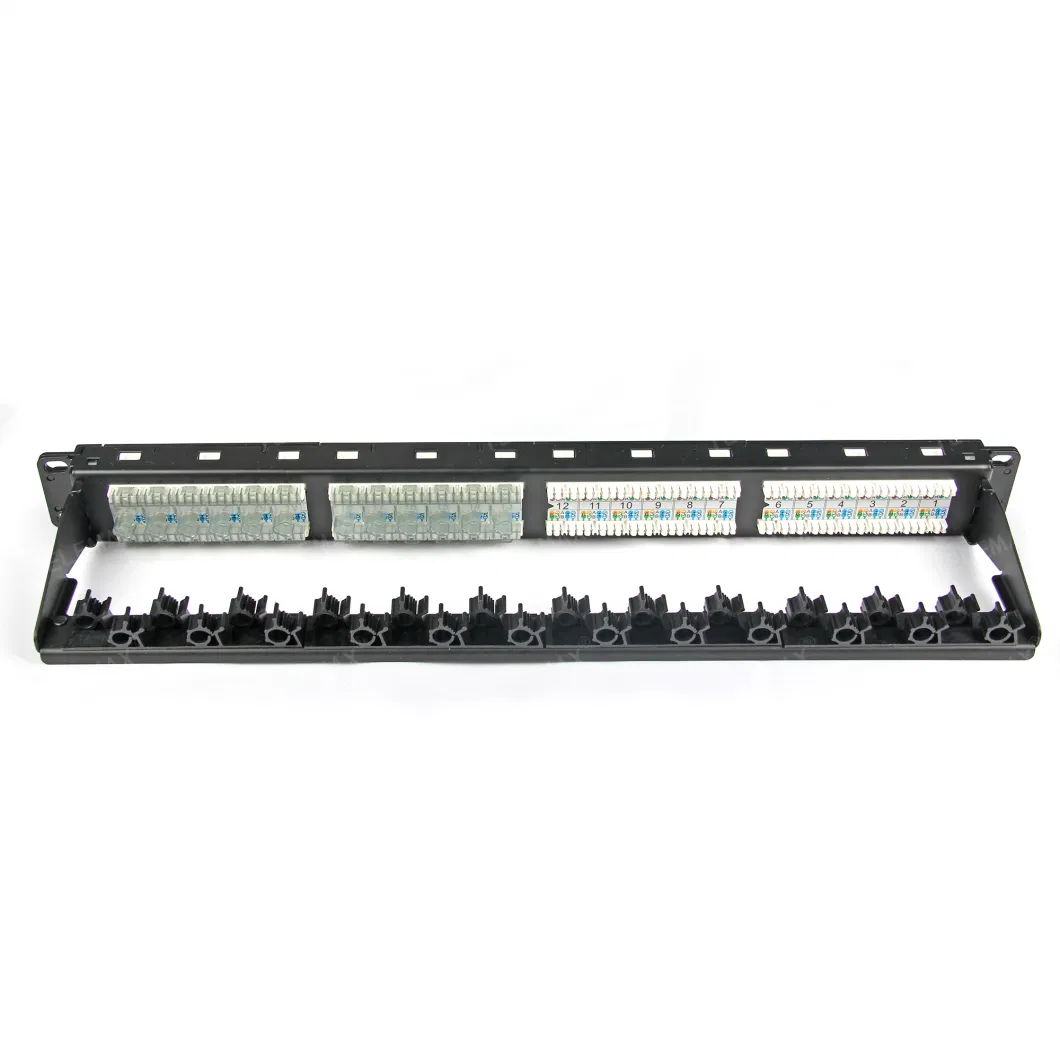 1u 19inch 24 Ports Cat 6 RJ45 UTP PCB Patch Panel Dual IDC with Plastic Cable Holder