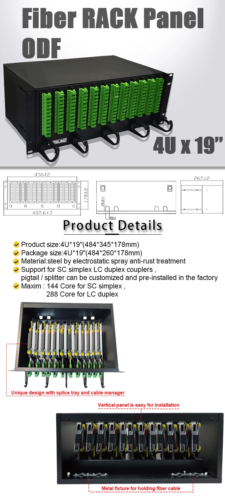 4u Fiber Optic Patch Panel Fiber Optic Patch Panel Line 12 Port Fiber Patch Panel Commscope for ODF