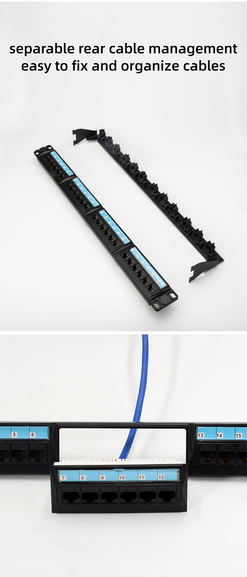 19 Inch 1u Keystone Jack Patch Panel Manufacturers Removable 24 Port Patch Panel with Dust-Proof Shutter