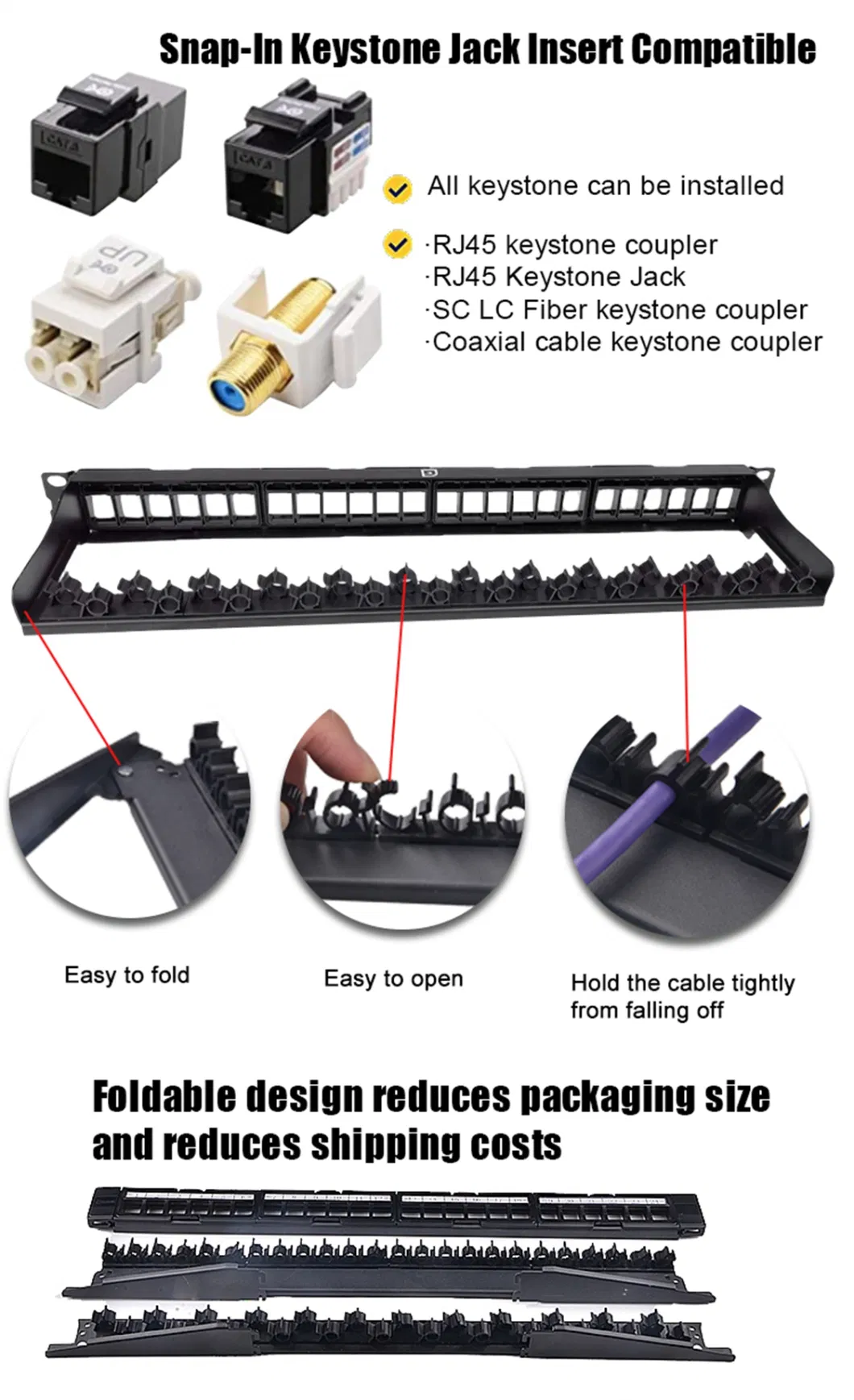 Gcabling Factory 24 Port Cat5e CAT6 CAT6A UTP Patch Panel Rack 24 Port Patch Panelunloaded