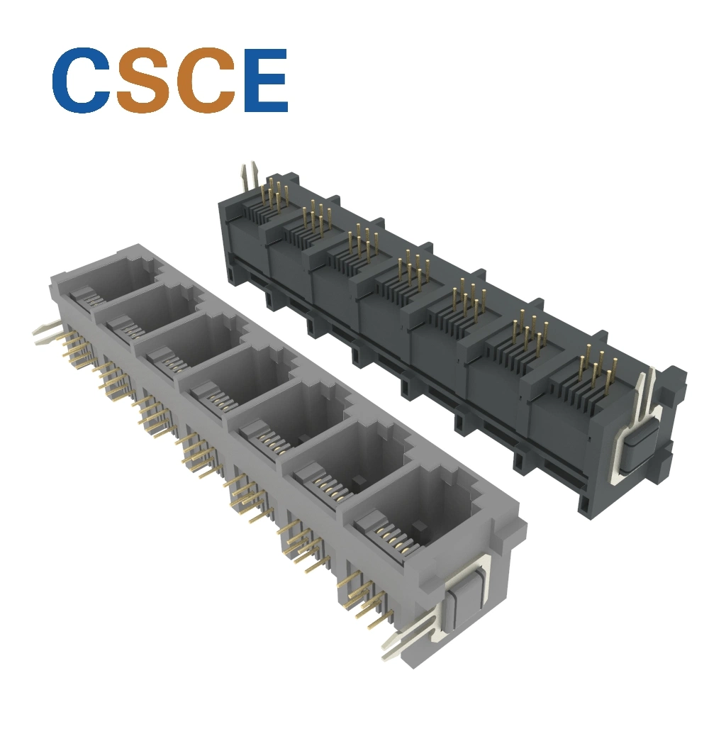 6p 1X7 Ports Rj12 Modular PCB Jack with Right Angle