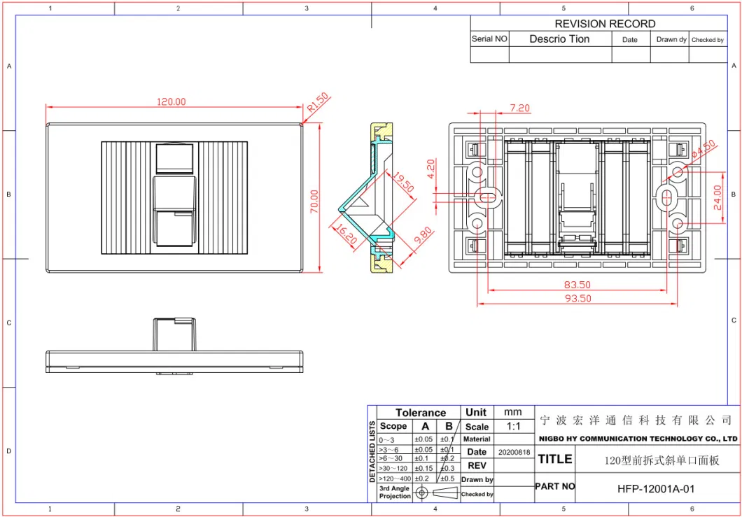 China Factory Outlet Whole Plane Frame Design Cabling Network RJ45 Angled USA 120 Faceplate 1 Port