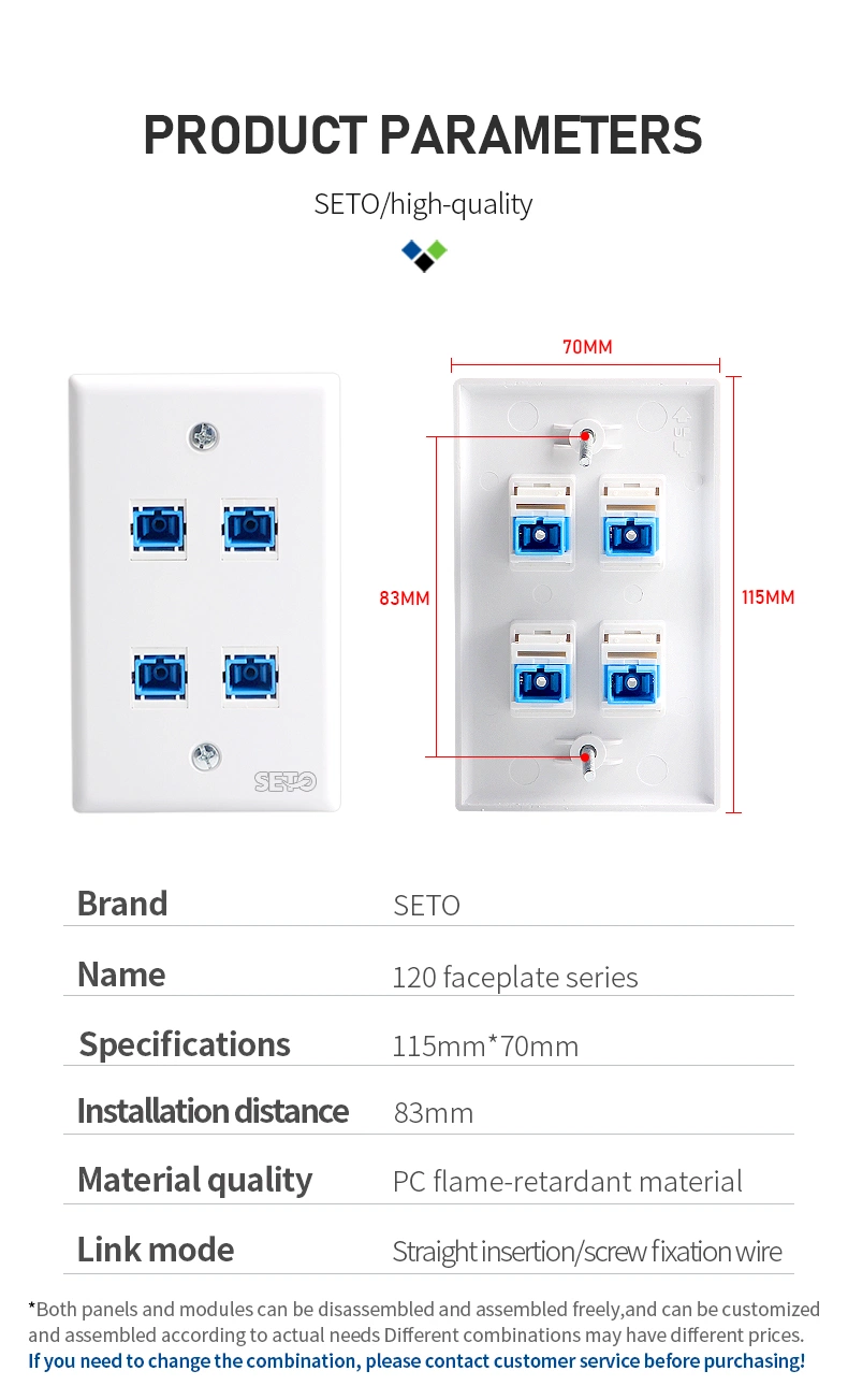 Seto Face Plate Sc Fiber Optic Cable Broadband Socket Panel